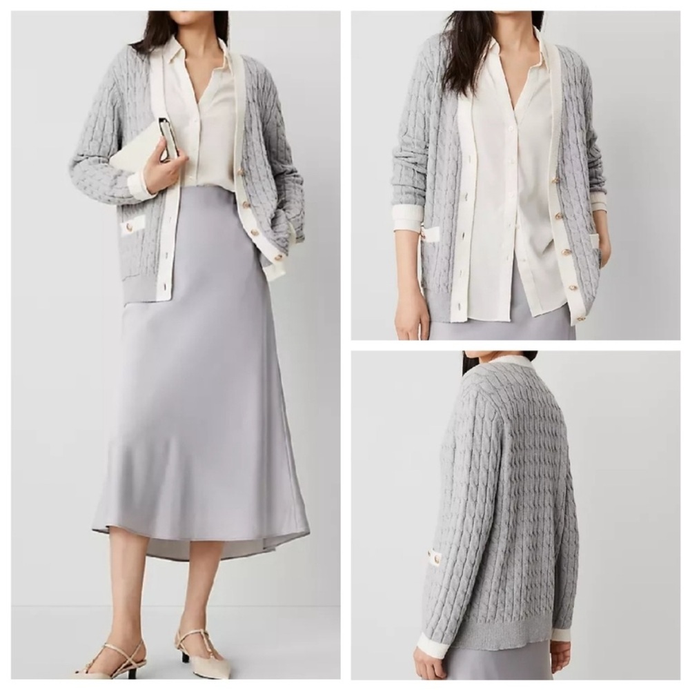Ann Taylor Light Gray Knit Cardigan